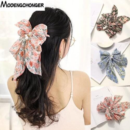 1PC Fashion Printed Bow Barrette Hairpin For Woman Girls Ponytail Clip Floral Pleated Fabric Hair Clip Headwear Hair Accessories