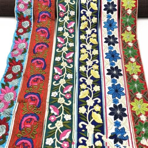 1 Yards Vintage Ethnic Embroidery Flower Lace Ribbon Boho Lace Trim DIY Clothes Bag Accessories Embroidered Fabric