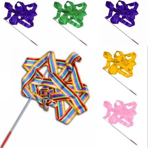 4M Colorful Dance Ribbon Gym Rhythmic Art Gymnastic Streamer Twirling Rod Stick
