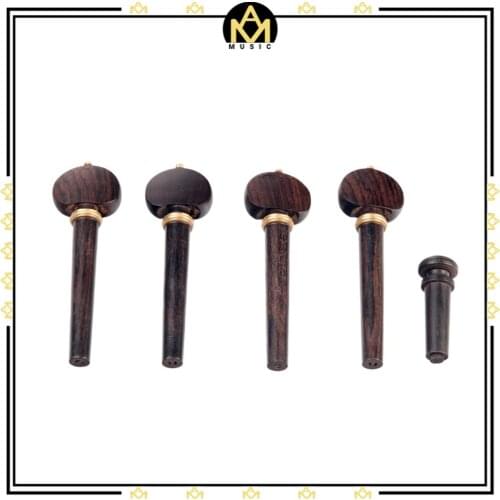 4 PCS Ebony Violin Turning Pegs + 1 Pcs Endpin W/Cooper Decoration Violin Good Replacement Violin Parts