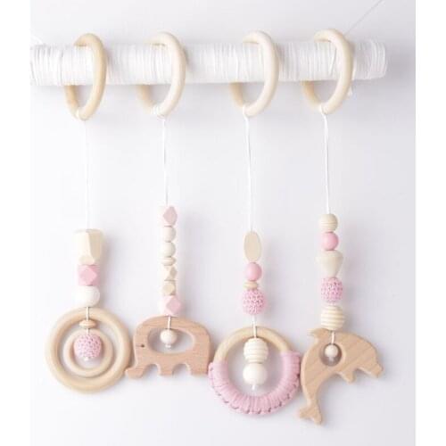 4 Pcs/Set Baby Gym Frame Pendants Wooden Ring Teether Rattle Infant Newborn Molar Teething Nursing Toys Shower Gifts