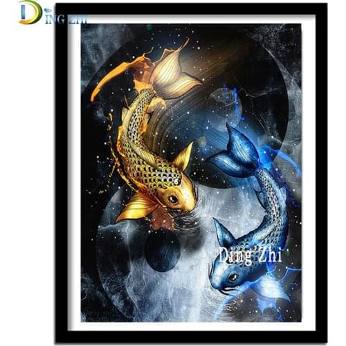 5D Diamond Painting Gossip Koi Full Square Cross Stitch Diamond Embroidery Yellow Blue Fish Round Drill Home Decor Needlework