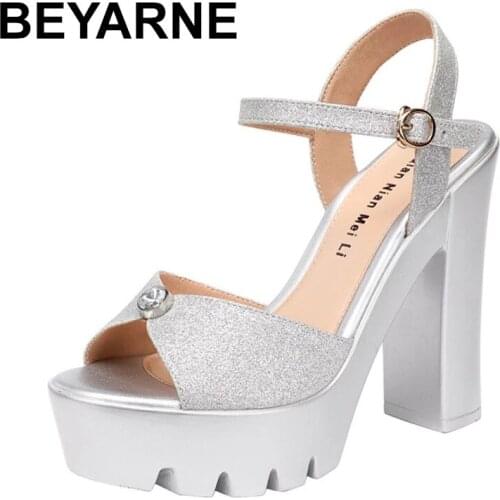 BEYARNEBlock Heels 2021 Fashion Wedding Shoes Bride Women Sandals Big Size Thick Bottom Platform Sandals High Heels Summer Shoes