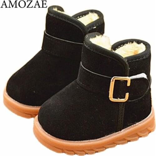 New Winter Children Snow Boots Leather Girls Boots Plush Boy Warm Shoes Fashion Kids Boots Baby Toddler Shoes