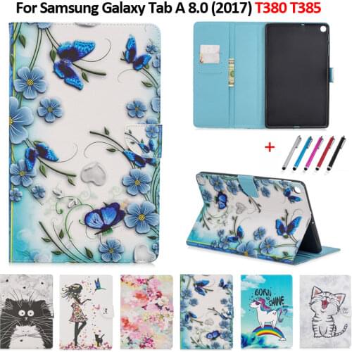 For Samsung Galaxy Tab A 8.0 SM-T380 T385 2017 Case Flip Cat Flower Stand Cover Coque For Galaxy Tab A 8 T380 Case Funda