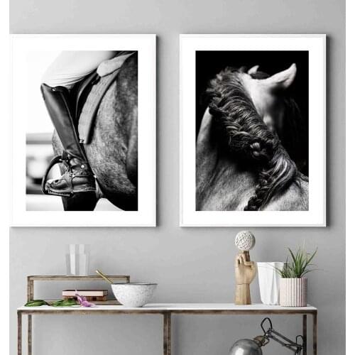 Black White Poster Horse Riding Photography Canvas Painting Nordic Art Print Modern Wall Picture For Living Room Home Decor