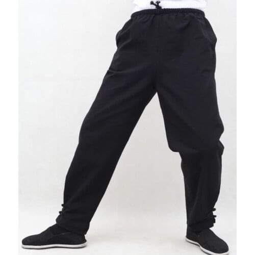 Black 100% cotton tai chi wushu tang trousers kung fu taiji bloomers zen lay Kirin pants martial arts training pants