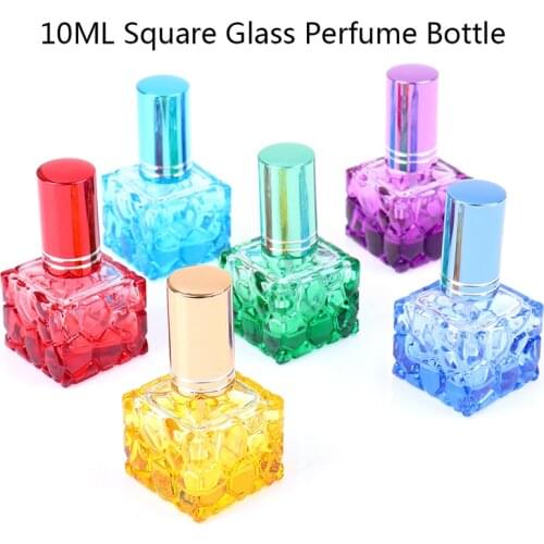 1PC Colorful Square Glass Perfume Bottle 10ml Small Sample Portable Parfume Refillable Scent Sprayer Cosmetic Spray Bottle