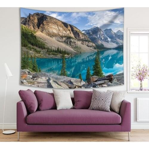 Tapestry Moraine Lake with Rocky Mountains Panorama in Banff Canada Scenic View Gray Blue Green