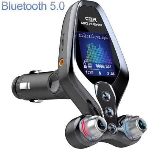 Handsfree Bluetooth 5.0 FM Transmitter One Key Power Car Player USB Player On/Off Dual EQ Music MP3 Charger Folder Mode BT26