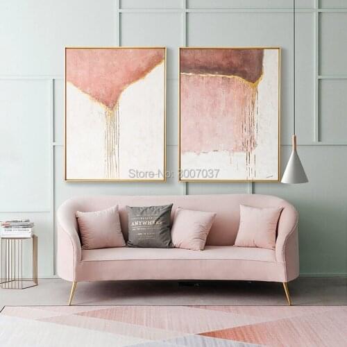 Handmade Canvas Painting Abstract Wall Art Hand Painted Gold and Pink with White Oil Painting on Canvas Wall Pictures Home Decor