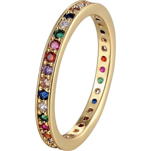 Classic Simple Gold Color Ring AAA Rainbow Mini Crystal Wedding Rings For Bridal Christmas Gift Women Jewelry Engagement Ring
