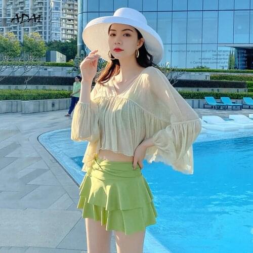 High Waist Bikini Cover Up Swimsuit with Skirt 3 Piece Bikini Set Swimwear with Ruffles Summer Beach Bathing Suits 2021 Monokini