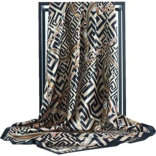 Square Silk Scarves Women 90cm Satin Hijab Scarf Muslim Female Chiffon Shawls And Wrap Hair Head Scarves Bandanna FJ599