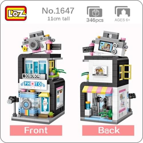 LOZ 1647 City Street Photo Studio Shop Store Architecture 3D Model DIY Mini Blocks Bricks Building Toy for Children no Box