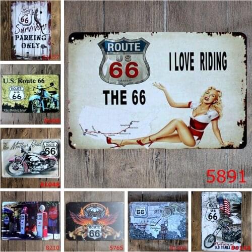 I Love Riding Home Wall Decor US Route 66 Motorcycles Art Painting Plaque Gas Station Retro Metal Tin Signs YN031