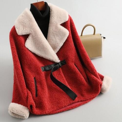 New Cashmere Fur Coat Womens Short Grain Down 100% Wool Jacket Female Office Spring Autumn Belt Double-faced Fur Slim Outwear