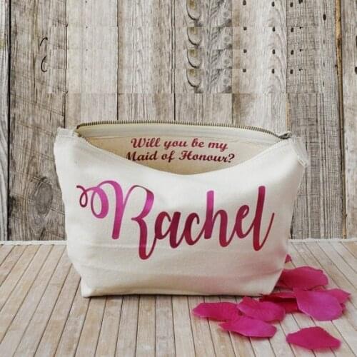 Personalize names maid of honor makeup pouches bridesmaid wedding Gift Make Up Cosmetic Bags Unique Gift for Bridal Party Bags