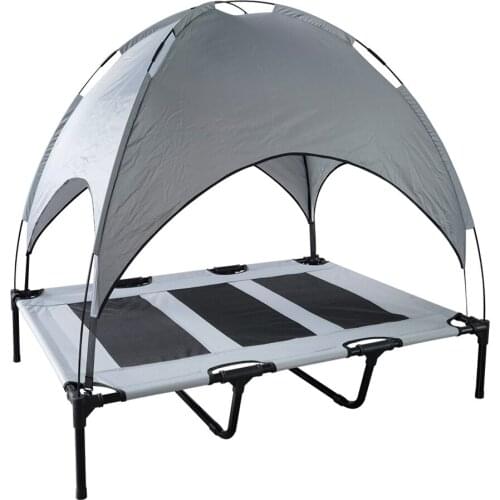 Elevated Dog Bed with Canopy Outdoor Pet Cot Cooling Bed Portable Sunshade Pet Tent for Dogs Cats Camping Beach(Size:S-XL)
