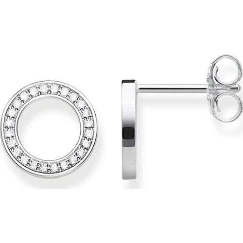 Silver White Zirconia Pave Hollow Stud Earrings, 2018 Fashion Thomas Style Ear Stud Earring Jewelry Earings Gift For Women