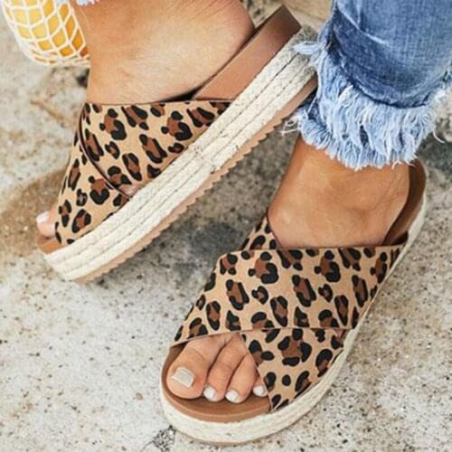 MR CO Women Slippers Open Toe Platform Casual Shoes Sexy Leopard Sandals Summer Ladies Outdoor Beach Flip Flops Female Slides