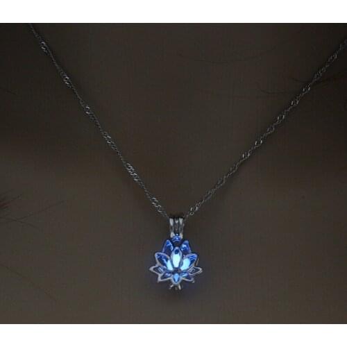 Luminous Glowing In The Dark Moon Lotus Flower Shaped Pendant Necklace for Women Yoga Prayer Buddhism Jewelry