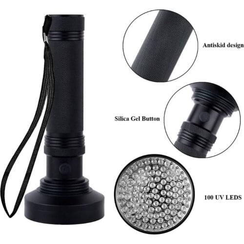 100LED UV Flashlight Money Banknote Detector Hunter Finder Ultra Violet Blacklight Torch Light Lamp
