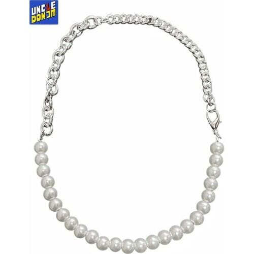 UNCLEDONJM 2021 new pearl stitching jewelry stainless steel chain men and women casual fashion chain necklace K-1438