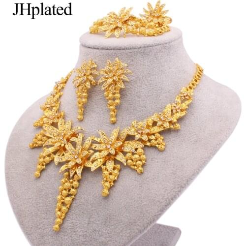 African gold plated Folwers necklaces sets earrings bracelets jewelry sets bridal gifts Necklace ring jewellery sets for women