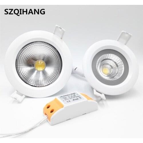 IP65 Waterproof Dimmable 20W 15W 12W 10W Warm Cold White Recessed COB Led Down light COB Ceiling Spot Light AC110V AC220V
