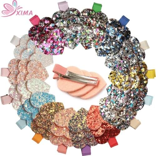 XIMA 2PCS Lovely Hairpins for Girls Sequin Hair Heart Bows Hair Clip Children Hair Accessories Barrette 16 Colors