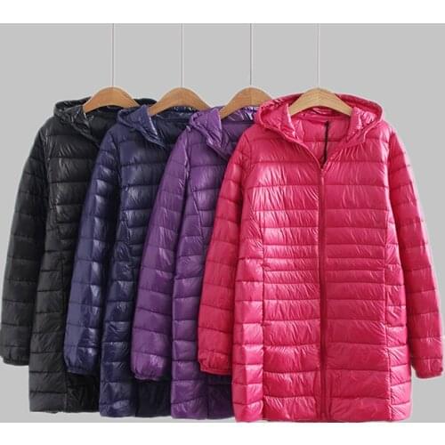 S~7XL Autumn Winter Women White Duck Down Jacket Slim Parkas Ladies Coat Long Hooded Plus Size Ultra Light Down Outerwear SF1340