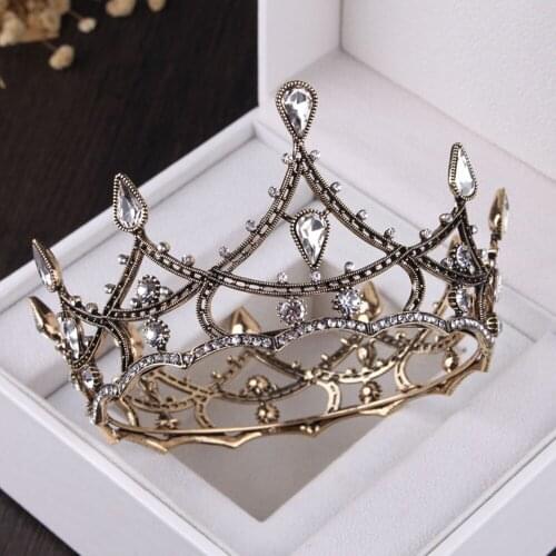 Bride Jewelry Crown Women Vintage Baroque Black Wedding Tiaras Pageant Crystal Crown For Lady Bridal Hair Accessories Girls Prom