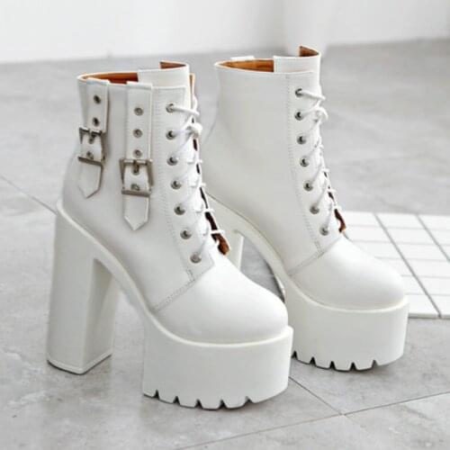 PRETO BRANCO 2021 Winter Womens Station Classic High Thick Heel Belt Buckle High Heel Ankle Boots Martin Boots JXQ