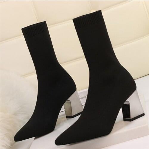 New Women Stretch Boots 7cm 9cm High Heels Fetish White Ankle Boots Stripper Low Heels Lady Warm Autumn Winter Chunky Shoes