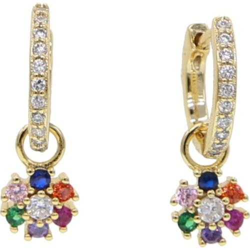 White green red rainbow cz flower charming earring for women delicate minimal colorful floating flower trendy fashion jewelry