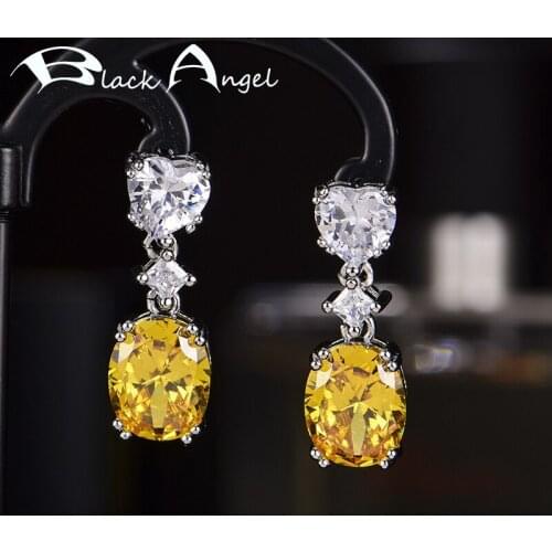 BLACK ANGEL 2020 New Exquisite Luxury White Zircon Citrine Pink Gemstone Drop Earrings For Women Jewelry Christmas Gift