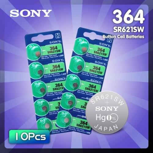 10pcs/lot For Sony 364 Original 1.55V Silver Oxide Watch Battery 364 SR621SW V364 SR60 SR621 AG1 Button Coin Cell MADE IN JAPAN