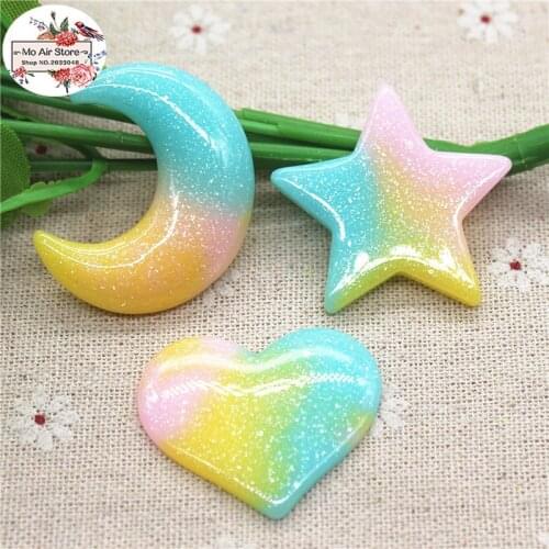 10pcs heart/star/moon shiny multicolor Resin Flackback Cabochon Art Supply Decoration Charm Craft