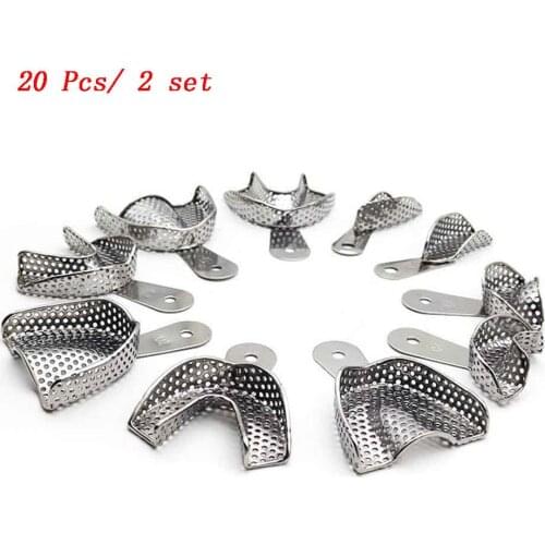 20Pcs/ 2 Set Dental Impression Tray Stainless Steel Teeth Tray Autoclavable Denture Instrument Trays Dentist Tools