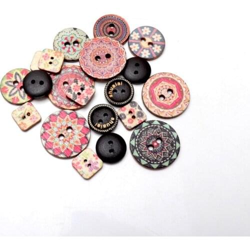 Multi-style DIY round square Two Holes buttons Wooden Sewing Buttons Scrapbooking Mixed Natural Color Costura Botones 30PCS