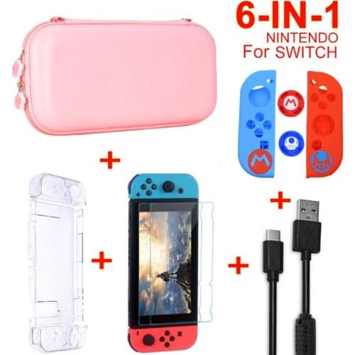 5 in 1 Switch Accessory Set Protective Case For Nintendo Switch NS NX Shell Transparent Crystal Film Cover Cute Console Housing