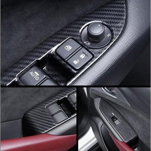 ABS Carbon fibre For Mazda CX-3 CX3 2016 2017 2018 Interior Window Lift Adjust Panel Cover Trim LHD Car Styling Accessories 2pcs