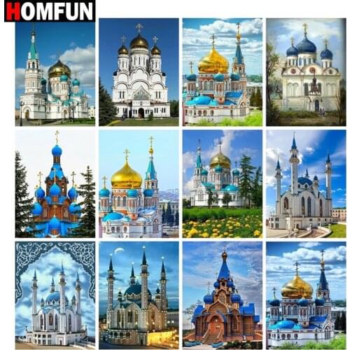 HOMFUN Full Square/Round Drill 5D DIY Diamond Painting "Castle landscape" Embroidery Cross Stitch 5D Home Decor Gift