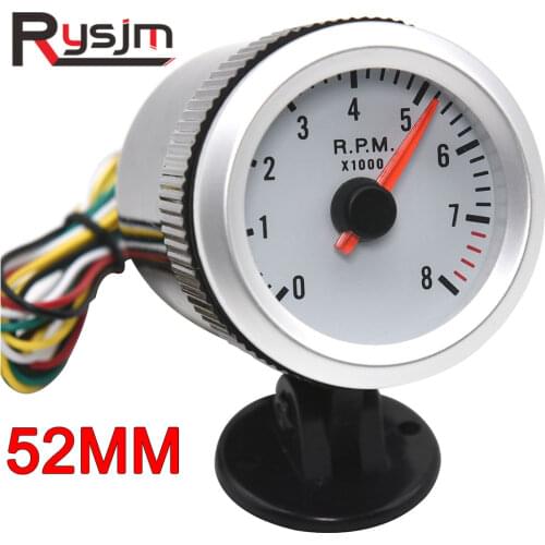 White 2" 52mm Auto universal tachometer for car gauge motorcycle rpm meter Indicator Control Panel meter motor rpm 0~8000 tach