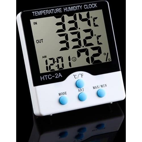 Household Weather Station Thermometer Hygrometer Digital LCD Temperature Humidity Meter Alarm Clock With Magnetic Stand HTC-2A