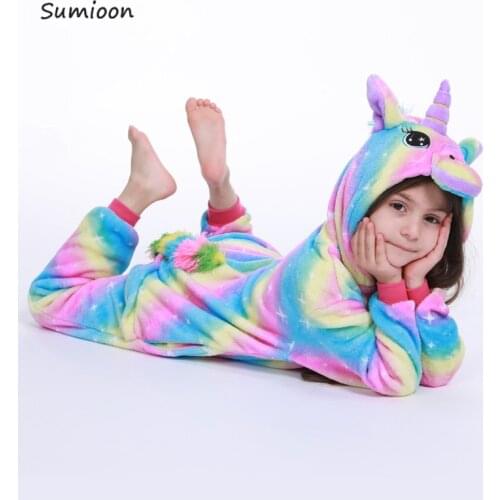 Kigurumi Onesie Kids Unicorn Pajamas Baby Animal Panda Pig Jumpsuit Boys Girls Costume Winter Children Licorne Sleepwear Blanket