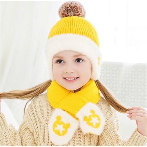 Kids Hat And Scarf Set Children Winter Set For 1-6Years Children Cute Scarf Hat Set Girls Boys Scarfs And Gloves