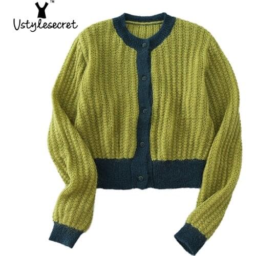 Artificial Wool кардиган Single Breast O Neck Sweater Autumn Winter Cardigan Korean Fashion Slim Top Solid Women Colthing U10904