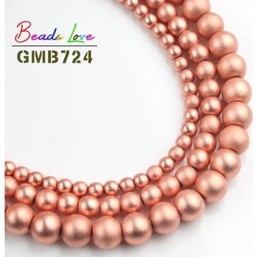 Natural Stone Dull Polish Matte Rose Gold Hematite Stone Round Beads for Jewelry Making Diy Bracelet Necklace 2/3/4/6/8mm 15
